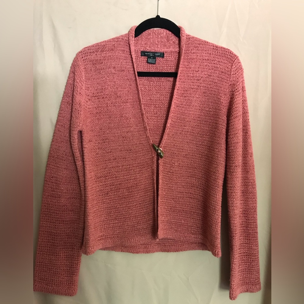 august silk Pink Open-Front Knit Cardigan